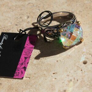 Gods Fire Throne Room Aurora Borealis AB Rainbow Ice Checker Cut CZ Ring Sz 6.5